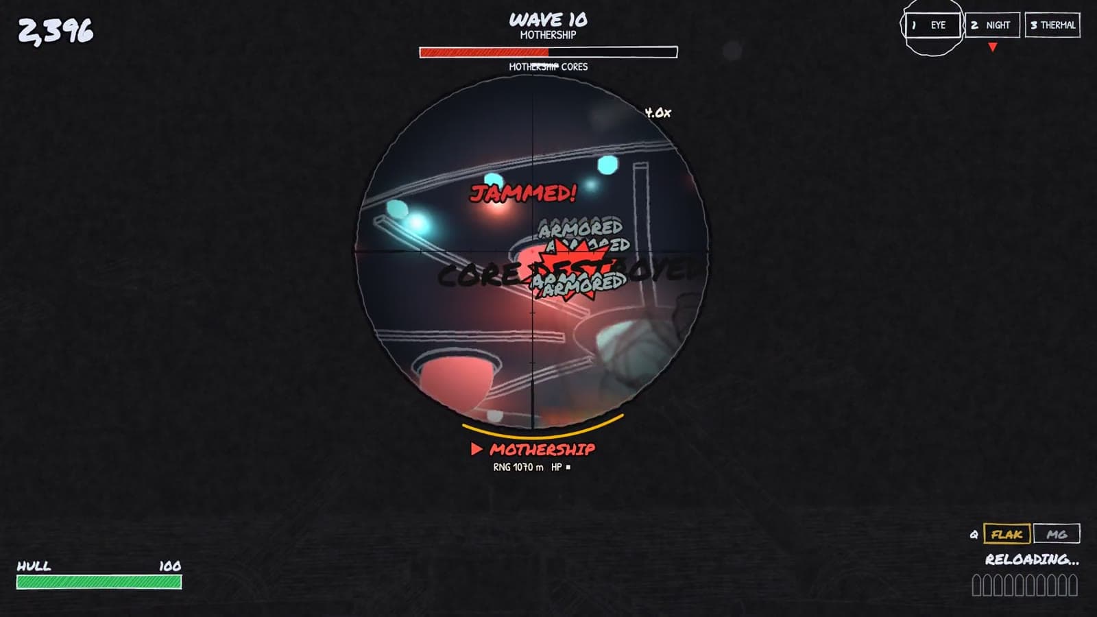 Scope view locked on the alien mothership's core